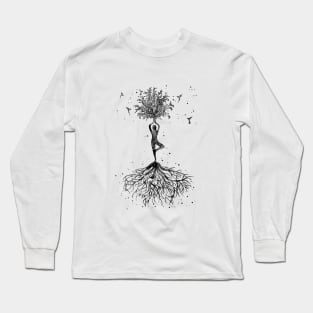 Yoga tree with hummingbirds Long Sleeve T-Shirt